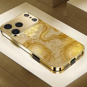 New stylish full-coverage HD minimalist niche trendy luxury business straight-edge electroplated gold glass case suitable for iPhone 17, 16, 15, 14, 13, 12, 11, 8, 7, X/Galaxy S Note. Fashionable accessory, UV printed design, high-quality materials 995