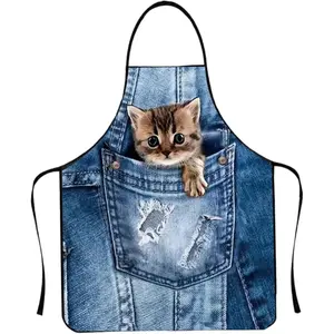 KDAMGOQE Waterproof Apron, 24x31.5 Inch Cute Cat Apron with Adjustable Strap for Kitchen Cooking Gardening BBQ, Cat, Kitty