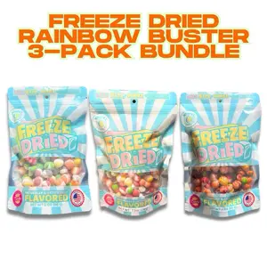 Rainbow Busters Sampler, 3-Pack, Classic, Chamoy, Sour, Rainbow Busters, Freeze Dried Candy, Snack, Crunchy