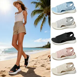 Women's Plus Size Peep Toe Flyknit Platform Wedge Sandals Breathable Hollow Out Stretchy Shoes Everyday Casual Style Summer Beach Vacation Holiday Weekend Trip Daily Wear Outing Walking
