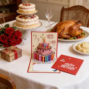 3D Pop Up Birthday Card with Layered Cake Cut Out, Greeting Card with Envelope for Boys Girls Mom Friend Girlfriend (Fruit)