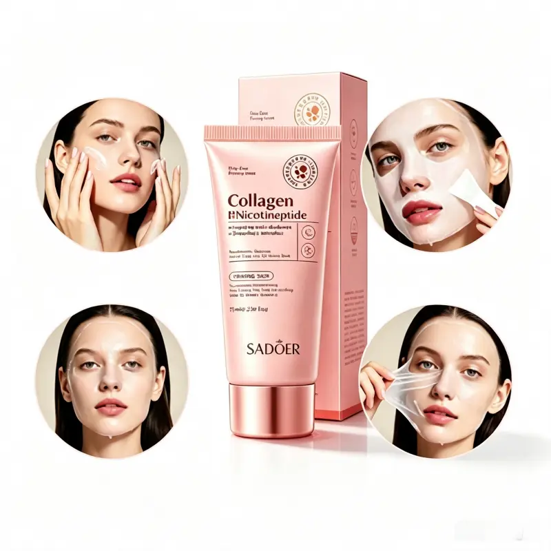 Collagen & Nicotinamide Hydrating Cream Mask - 75ml Oil-Control Face/Neck Formula with Elastin, Hyaluronic Acid, Centella, Lightweight Daily Use Moisturizer to Firm Skin & Improve Dullness, Texture