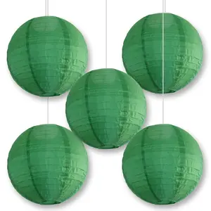 BULK PACK (5) 24 Inch Emerald Green Shimmering Nylon Lantern, Parallel Ribbing, Durable, Hanging