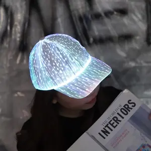 1pc LED Fiber Optic Light Up Hat - 7 Color Glowing Rave Cap Rechargeable USB Stylish Baseball Design For Halloween, Christmas Party  Masks Lightweight White