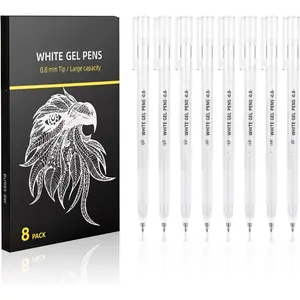 0.8mm White Gel Pens for Black Paper - White Ink Pen for Sketching, Drawing,  Journaling, Art & Crafts - 8 Pack Fine Point Gel Ink Pen for Artists, Beginners