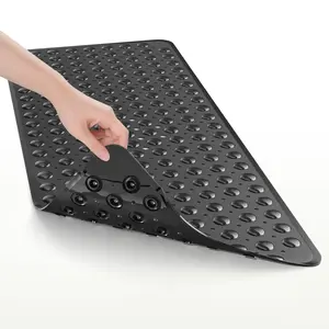 Non Slip Bathtub Mat with Suction Cups, Extra Long Bath Mat with Drain Holes, Machine Washable Shower Mat for Bathroom, Soft Flexible Safety Bath Tub Mat for Kids Elderly, Clear Black Blue Gray Available