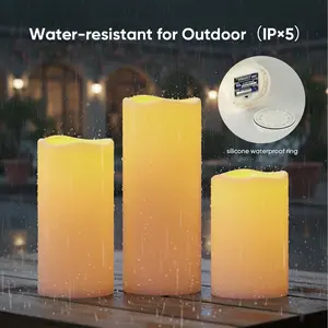 5 plots 4"×10" Large Outdoor Waterproof Flameless Candles Ivory White with Timer & Remote, Battery Operated LED Flickering Pillar Candles for Patio Porch Halloween Christmas Lantern, Set of 2