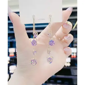 LisiZen Korean Earrings 2025 New Trendy Fashion Purple Crystal Heart Tassel Earrings Super Fairy Temperament One Piece Two Ways to Wear DZEH4927