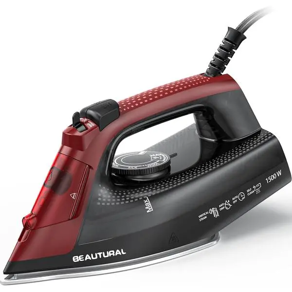 Steam Iron for Clothes, Ceramic-Coated Soleplate, 1500W, Black | Burst of Steam, 3-Way Auto Shutoff, Anti-Drip and Anti-Calc, Self-Cleaning, Easy Temperature Control, Pefect for Home Use