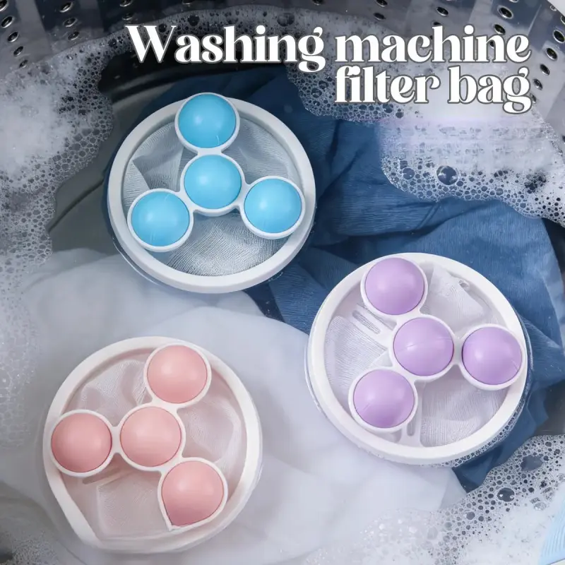3 Counts Washing Machine Filter Bag, Reusable Floating Hair Filter for Laundry Washer Cotton, Laundry Accessories, Household Items