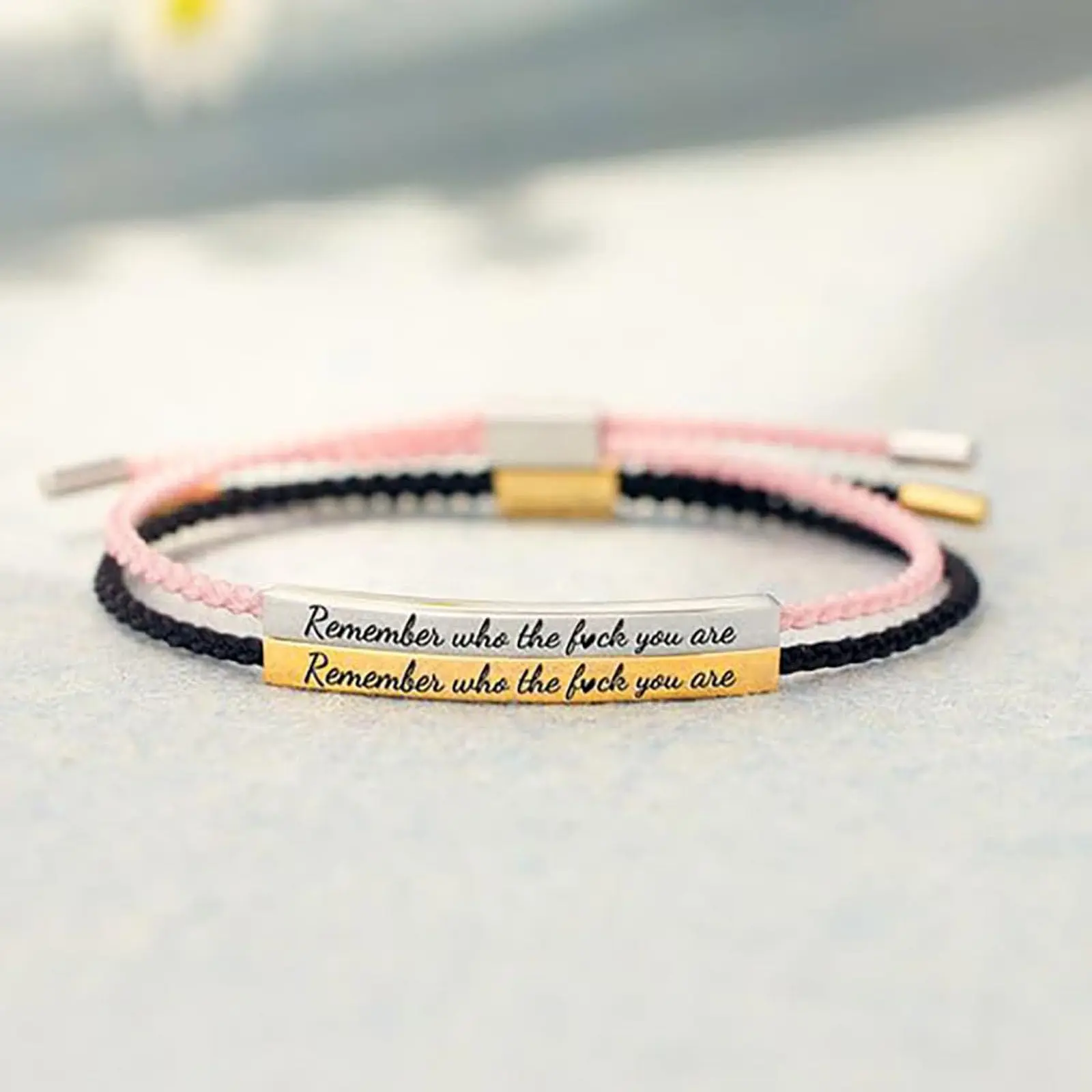 Unisex Leather Braided Bracelet Set - Adjustable Wrap Bangle with "Remember Who The F You Are & Don't Let The Hard Days Win" Quote, Non Tarnish Jewelry, Stainless Steel Clasp & Bracelet, Elegant Limited Edition Daily Wear Jewelry for Women & Men