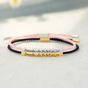 Motivational Leather Braided Bracelet Set - "Remember Who The F You Are & Don't Let The Hard Days Win" Quote, Adjustable Unisex Wrap Bangle, Elegant Stainless Steel Clasp, Daily Wear Limited Edition Control-Elegant Design