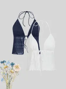 Summer Beach Vacation Pure Desire Halter Top Sexy Deep V Backless Cutout Design Two-Piece Set, Trendy Summer for Women Underwear