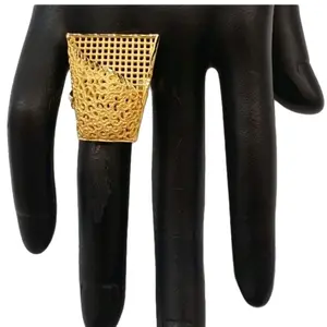 Adjustable small Gold-Plated Rings with Intricate Lattice Design for Versatile Styling