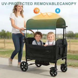 2-Seater Wagon Stroller, Twin Baby Stroller&Twin Camper, Can Be Folded, Awning Removable, Lightweight Multifunctional Stroller, Spring Outing Essential Goodies