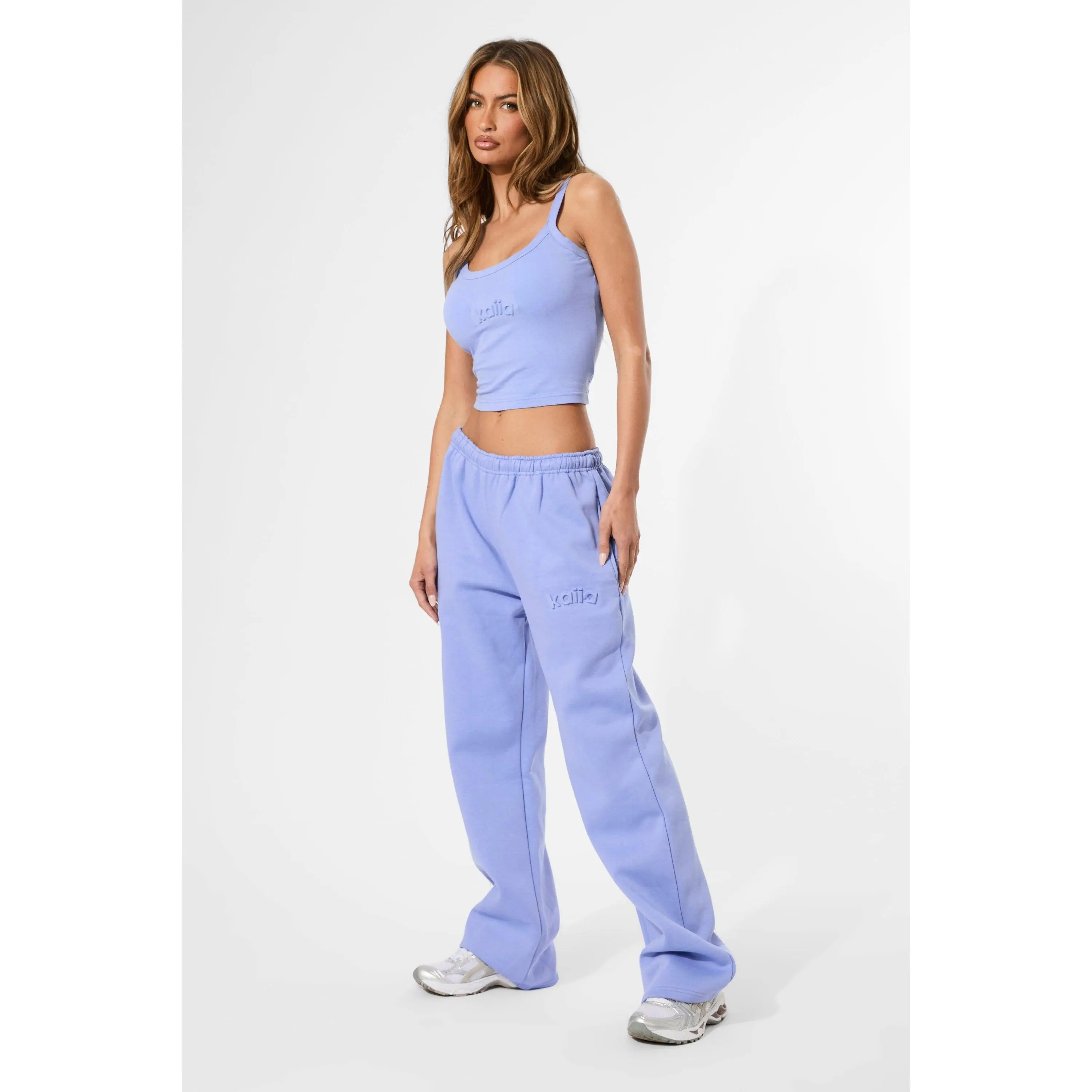 Kaiia Embossed Logo Wide Leg Joggers Cornflower Blue