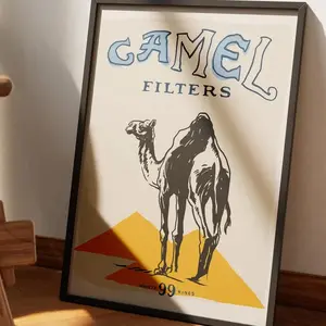 Vintage Camel, Old Poster, Retro Classic Print, Camel Advertising, Old-School Art, Bar Decor