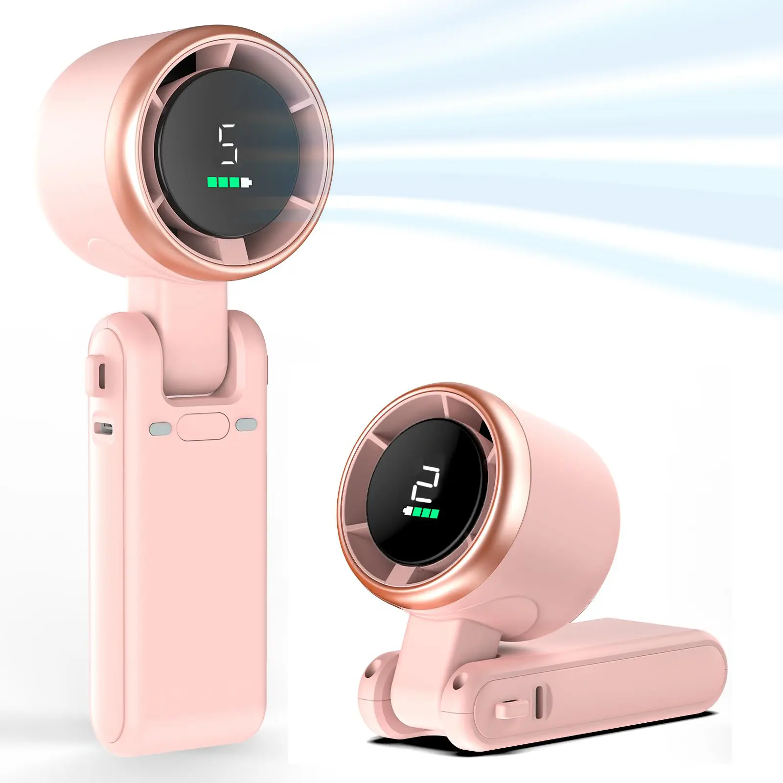 Outdoor Travel Handheld Turbo Fan| High Power Cooling| 5 Gear Wind 12H Battery Life| 180° Foldable 3 IN 1 Portable Fan for Beach, Camping, Hiking, All Outdoor Activities