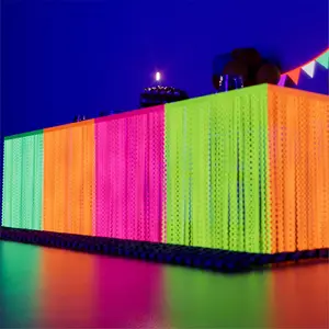 4Pack 12PCS Glow in The Dark Fluorescent Macaron Wavy Tinsel Foil Fringe Table Skirts UV Backdrop Curtains Streamer Neon Glow Party Decorations For Wedding Birthday
