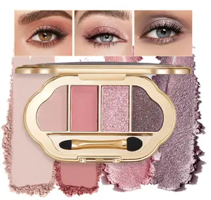 Eyeshadow Palette 4 Colors, Rose Nude Pink Brown Matte & Shimmer Shades, Highly Pigmented Blendable Long-Lasting Eye Shadow, Soft Silky No Fallout Daily Natural Glam Makeup, Makeup Gift for Women-B04