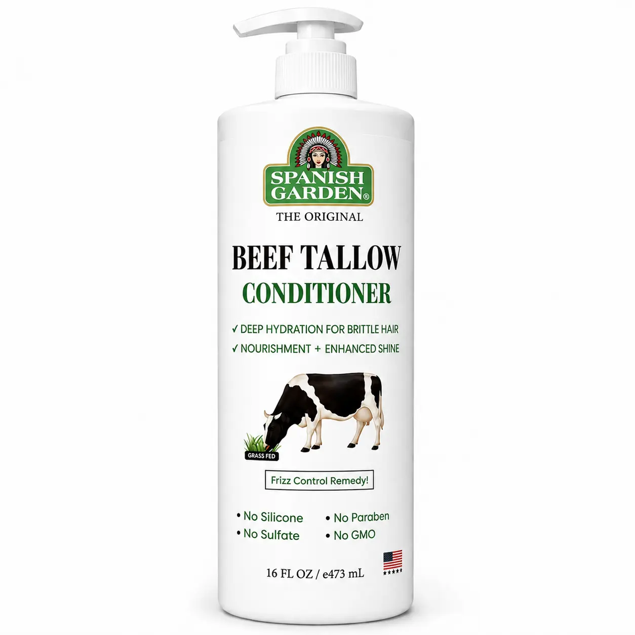 Spanish Garden Beef Tallow Conditioner for Dry & Damaged Hair – Deep Hydration, Anti-Frizz Control, Hair Strengthening & Enhanced Shine – Sulfate, Silicone & Paraben Free – 16 fl oz (473 mL), Restore, Daily, Vitamins, Gentle, Deep Conditioner