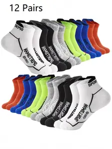12 Pack Unisex Ankle Sports Socks, Breathable Cushioned Athletic Socks, Moisture Wicking, Low Cut, Multi-Color, for Running Gym Daily Wear