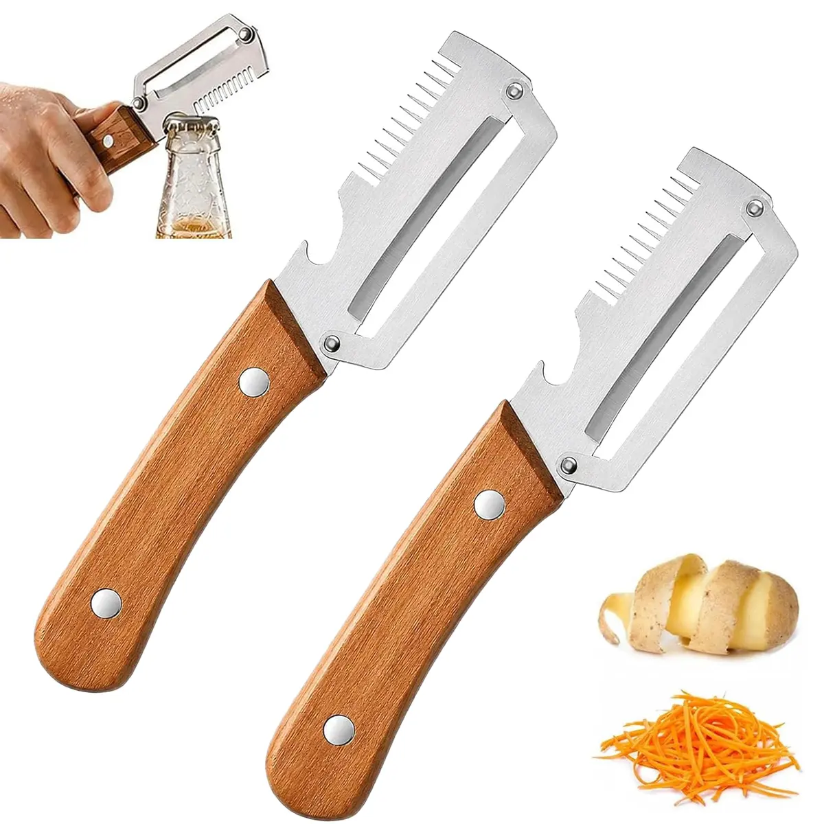 Multifunctional Vegetable Peeler, 3-in-1 Stainless Steel Kitchen Peeler and Julienne Peeler for Potatoes, Carrots, Cucumbers, Apples, Fruits and Vegetables(2 PCS) ﻿ ﻿