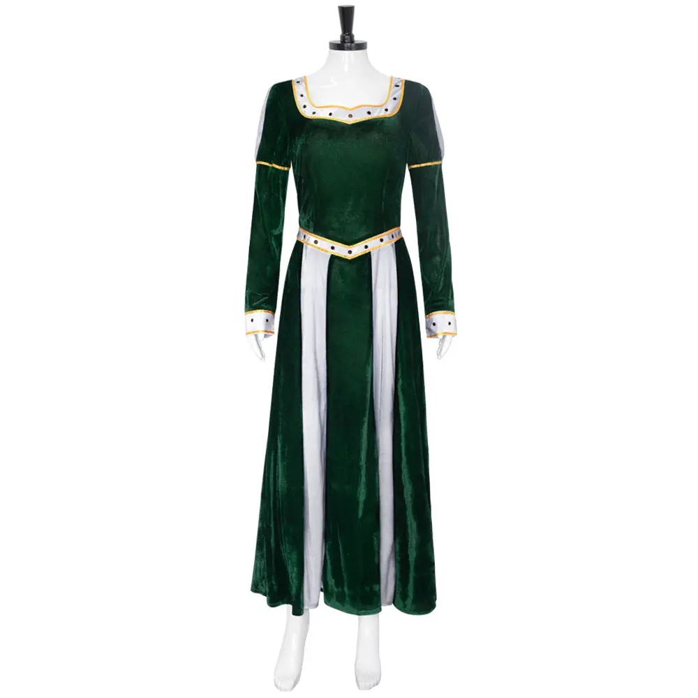 Princess Fiona Dark Green Velvet Long Dress Cosplay Costume Adult Women for Comic Con