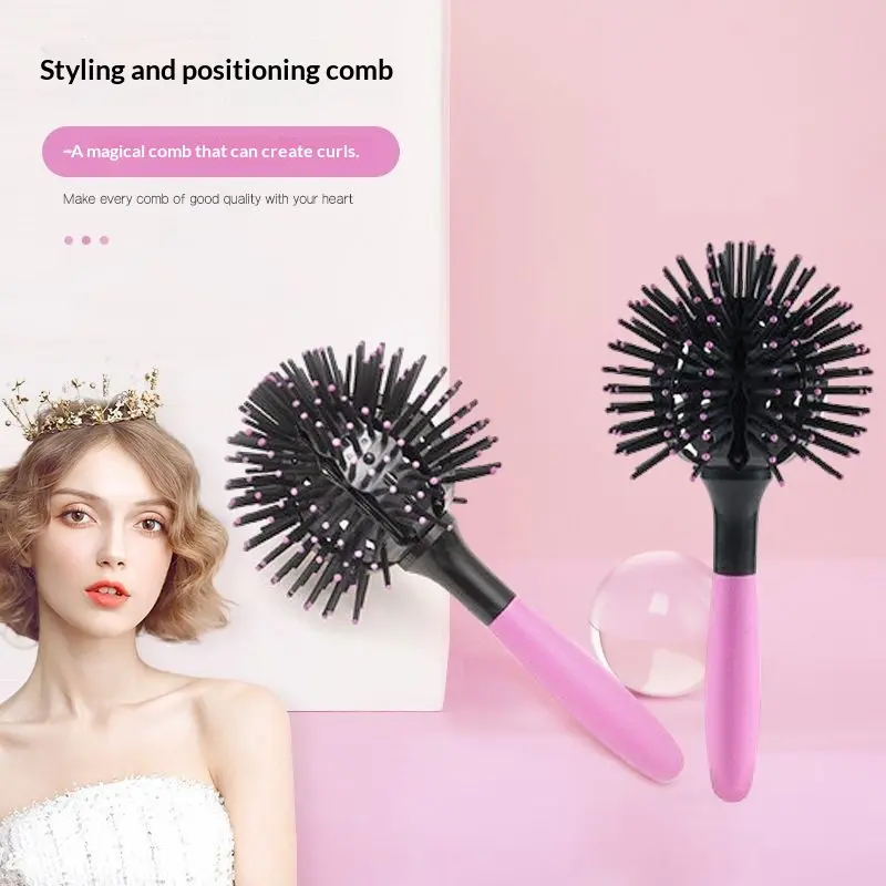 Hair Brush, 3D Round Curl Hair Brushes, Spherical Shape Styling Detangling Hairbrush for Women, Salon Round Hair Curling Curler for Curly/Long/Wet/Dry Hair