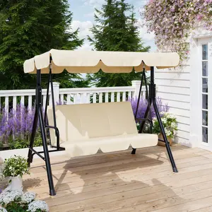 3‑Seat Outdoor Porch Patio Swing with Stand & Adjustable Canopy – 800 lbs Capacity, Patio Chairs Porch Swing with Adjustable Tilt Shade for Backyard, Garden, Deck