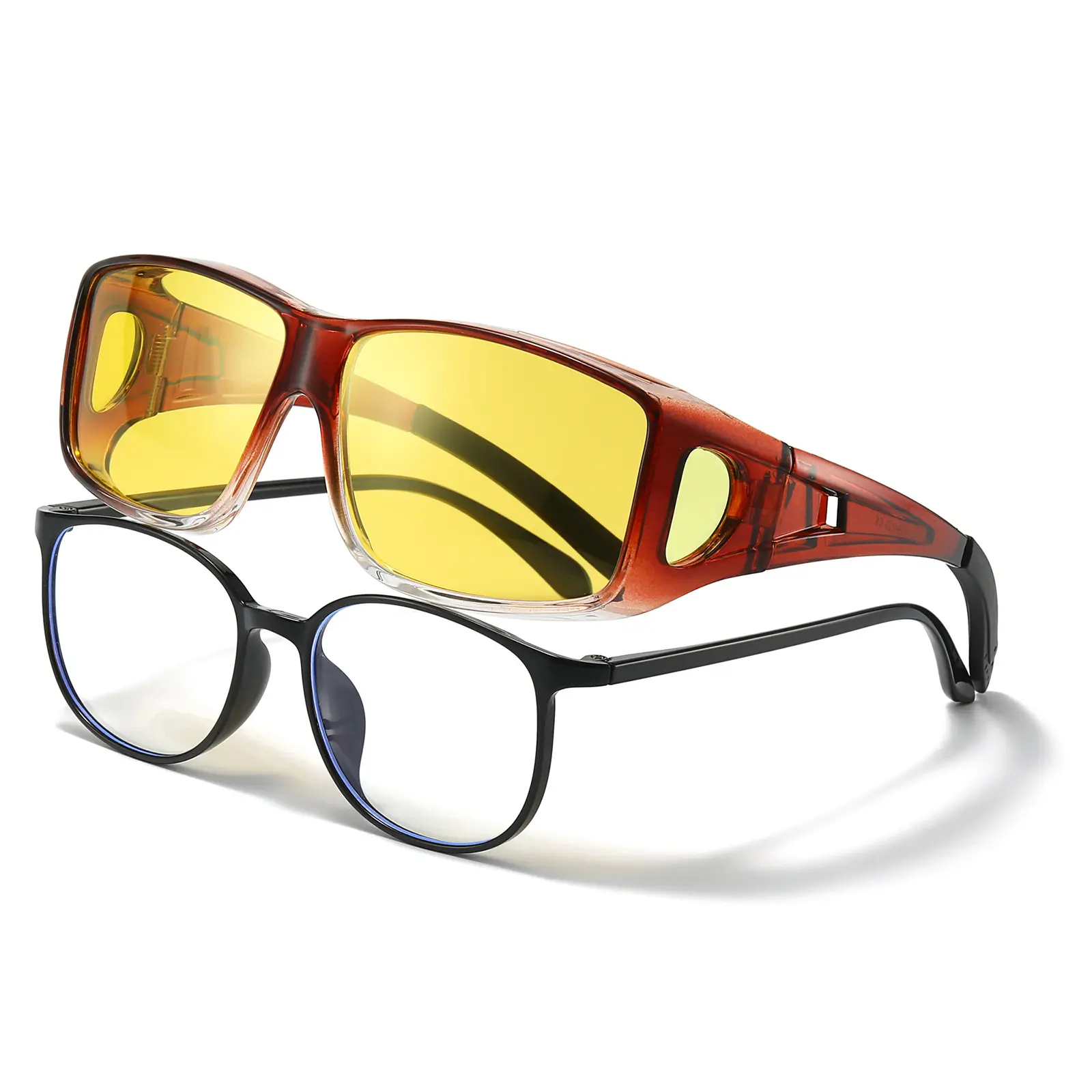 【Buy there】Night Vision Driving Glasses Fit Over Glasses for Men Women Anti Glare Polarized HD Yellow Lens Unisex Design Enhance Night Drive Safety