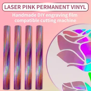 1PC 12x59-inch Pink Rainbow Holographic Vinyl Self-Adhesive Decal Film Car DIY Self-Adhesive Sticker Waterproof, Durable, Easy To Cut Suitable for Water Bottles, Laptops, Windows Instant Engraving Decal Perfect for Christmas Holiday Decorations