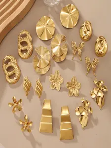 Random Earrings 5 Pairs Exaggerated Metal Style Unique Design Beautiful Women's Floral Sequins Jewelry Earrings Set