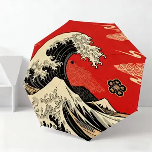 Floating World Wave Automatic Umbrella, Lightweight Retractable Travel Umbrella, Japanese Inspired Design, Windproof 8 Ribs, Unisex