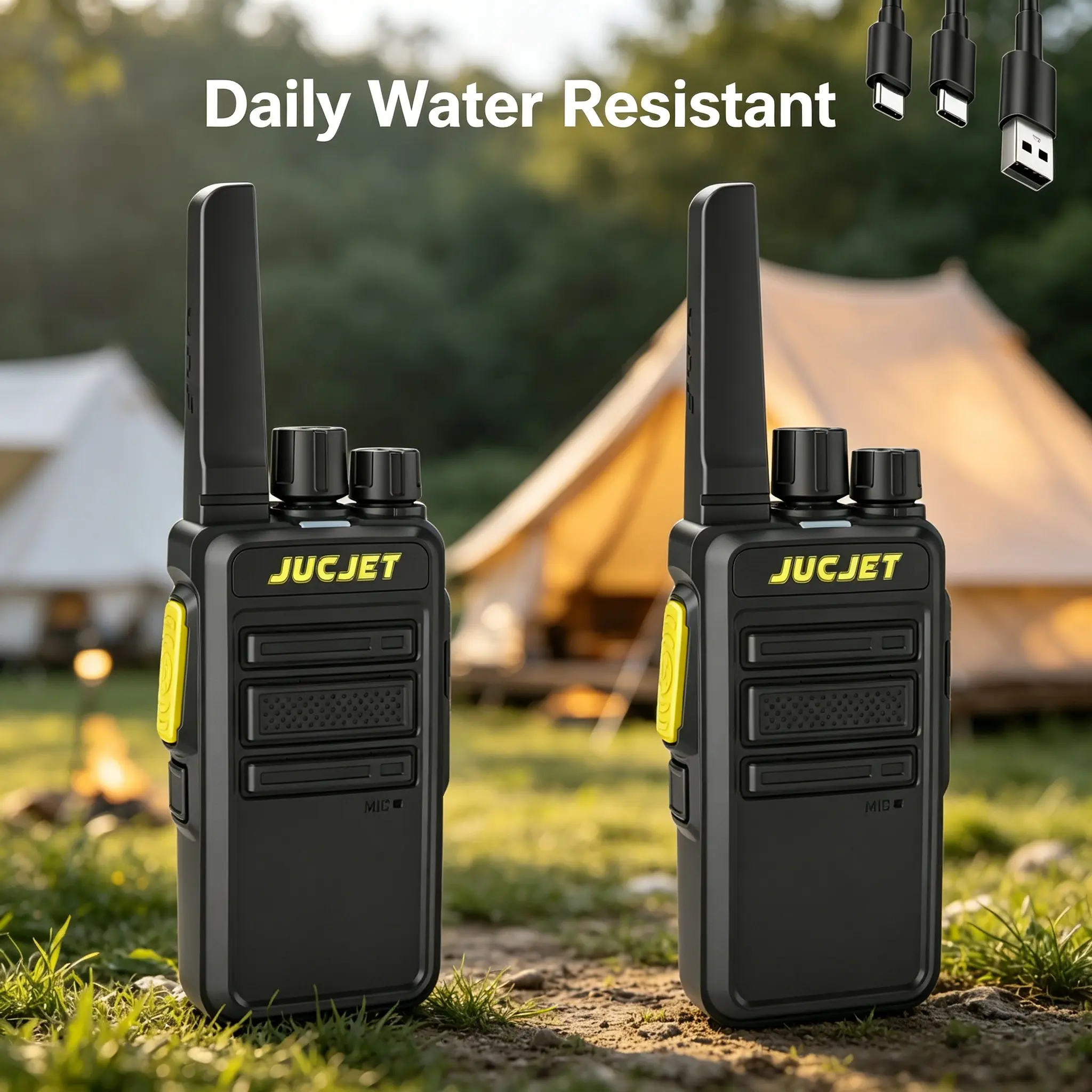 JUCJET FRS Walkie Talkies 2 Pack, Type-C Fast Charging Two Way Radios with Noise Cancelling, Handheld Radios for Camping Hiking Outdoor Adventure walkie talkie, Rechargeable Battery walkie talkie, Adults