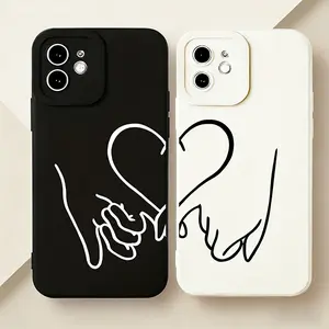 2 Piece Protective Phone Case Cover Set, Unique Couple Heart Pull Hand Design, Perfect Gift for Valentine's Day, Fits iPhone XR 11 12 13 14 15 16 Pro Max 17 Air Series