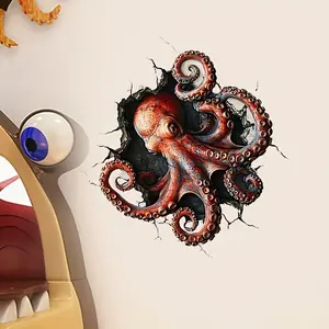 3D Octopus Wall Decal - Realistic wall-bumping design, removable self-adhesive PVC sticker for bathroom, office or home decor, modern cartoon style, office artwork | modern cartoon decor | realistic textures, octopus bathroom decor