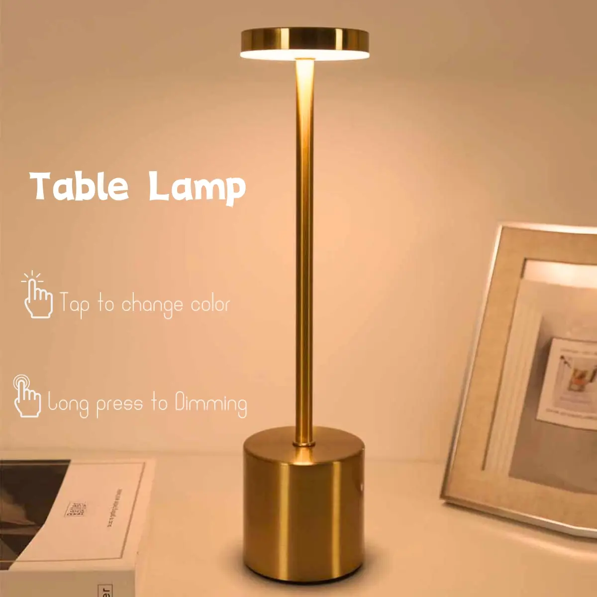 1pc Rechargeable USB Desk Lamp, Modern Touch LED Table Lamp, Portable Wireless Ambient Light, Stylish Metal Design Indoor Lighting, Suitable for Living Room and Bedroom Decoration, Home Decor Lighting