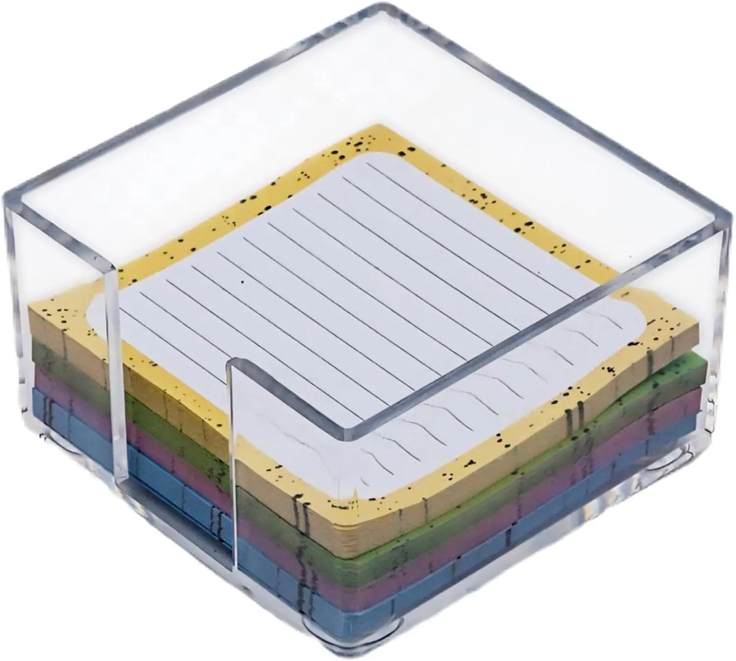 Acrylic Sticky Note Holder - 3 x 3 Sticky Note Dispenser with 4 Sets of Colored Sticky Notes for Office and Home Desktop Organizer