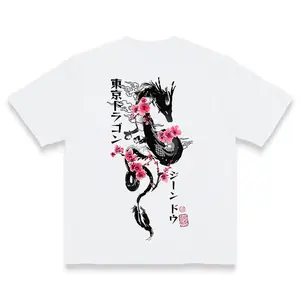 Rising Dragon with Cherry Blossoms Shirt Modern Japan Style Bold Back Print Tee for Mens Womens Festival Street 100% Cotton Unisex Classic Fit - Menswear