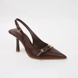 Coraline Vegan Leather Slingback Heels with Gold Buckle