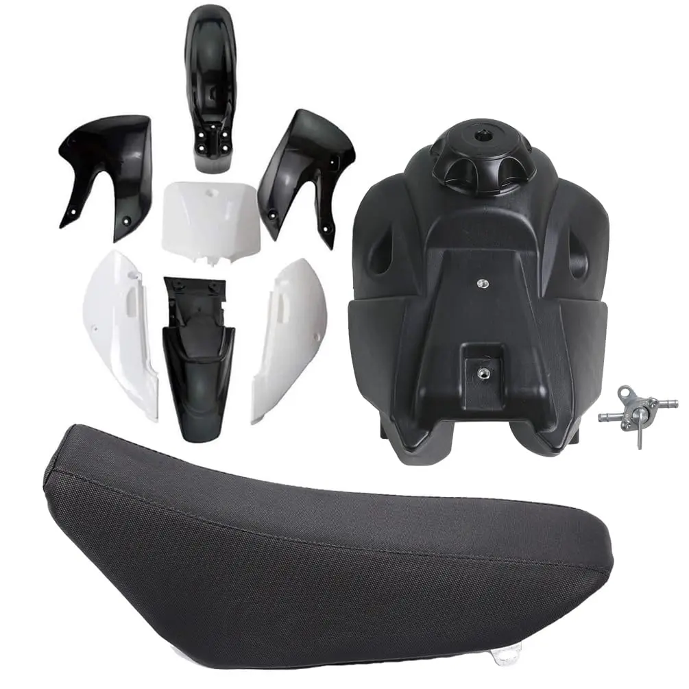 Plastics Fender Fairing Kit Body Work with Gas Fuel Tank and Complete Tall Seat for Kawasaki KLX110 KX65 DRZ110 Dirt Pit Bike Thumpstar Pitpro Atomix Offroad Motorcycle 140/150/160/200/250cc