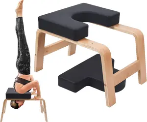 Yoga Headstand Bench, Yoga Inversion Chair, Headstand Trainer with Wood Frame and Pu Pad,Stand Yoga Chair Stress Relief, Balance Training, Body Shaping, Load Capacity 300 Pounds