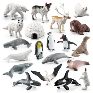 20pcs Polar Animal Figures Toys, Arctic Antarctic Bear Penguin Reindeer Whale Igloo, Mini Model Set, PVC Realistic Wild Animal Collection