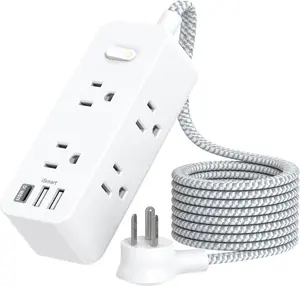 Power Strip Surge Protector, 5Ft Extension Cord, 6 Outlets with 3 USB Ports(1 USB C Outlet), 3-Side Outlet Extender, Wall Mount, Compact for Travel .