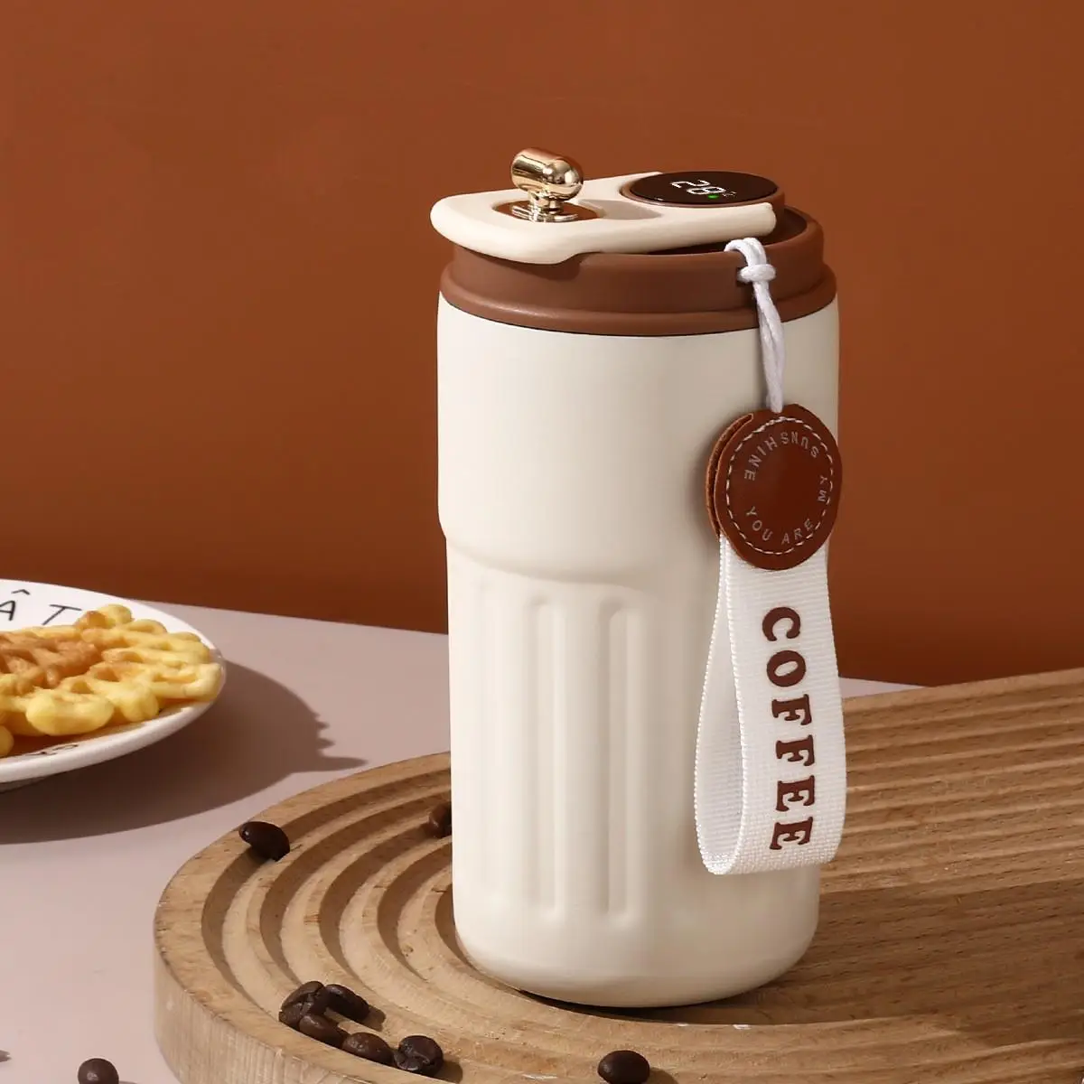 Smart Stainless Steel Vacuum Flask, Temperature Display Water Bottle with Leak-proof Lid & Portable Handle, Drinking Cup for Outdoor Camping, Drinkwar