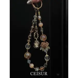 [Wealthy Flower of the World] Maillard Rose Fortune Money Bag Mobile Phone Chain High-end Stylish Vintage Bag Chain Pendant