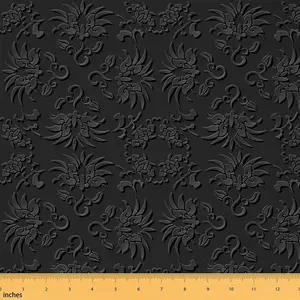 Vintage Jacquard Upholstery Fabric by The Yard,5 Yards,Botanical Floral Print Reupholstery Fabric,Flowers Pattern Black Decorative Waterproof Fabric