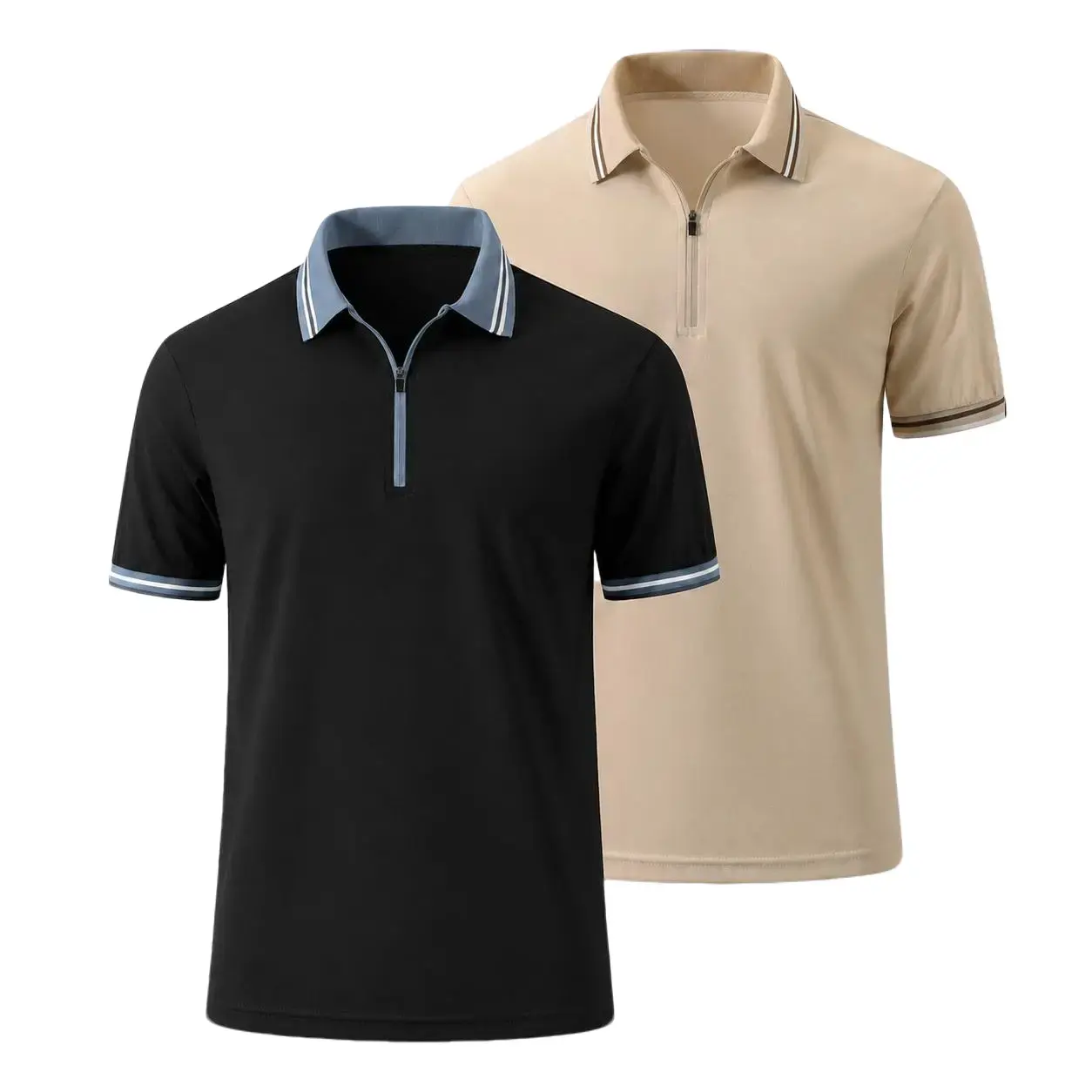 2 Pack Men's Half Zip Polo Shirt Quick Dry Stretch Golf Tennis Casual Polo Beige Plain,back to school,back to school shopping