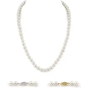 The Pearl Source 14K Gold 8-9mm AAA Quality White Freshwater Cultured Pearl Necklace for Women in 24" Matinee Length
